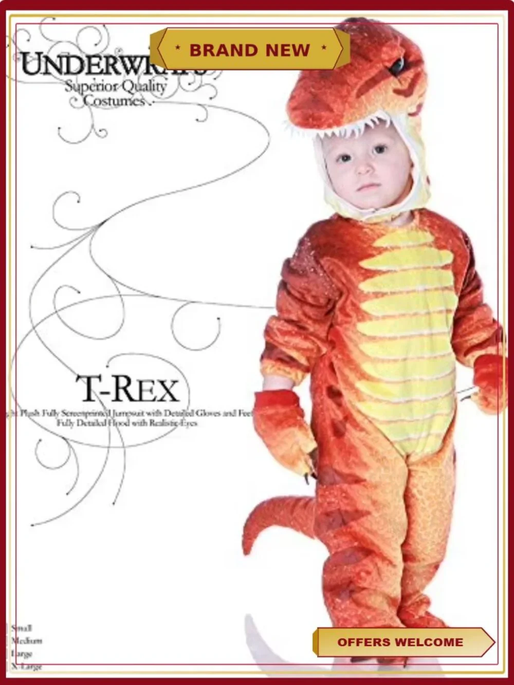 Kids T-Rex Dinosaur Halloween Costume Plush Jumpsuit Gloves Hood